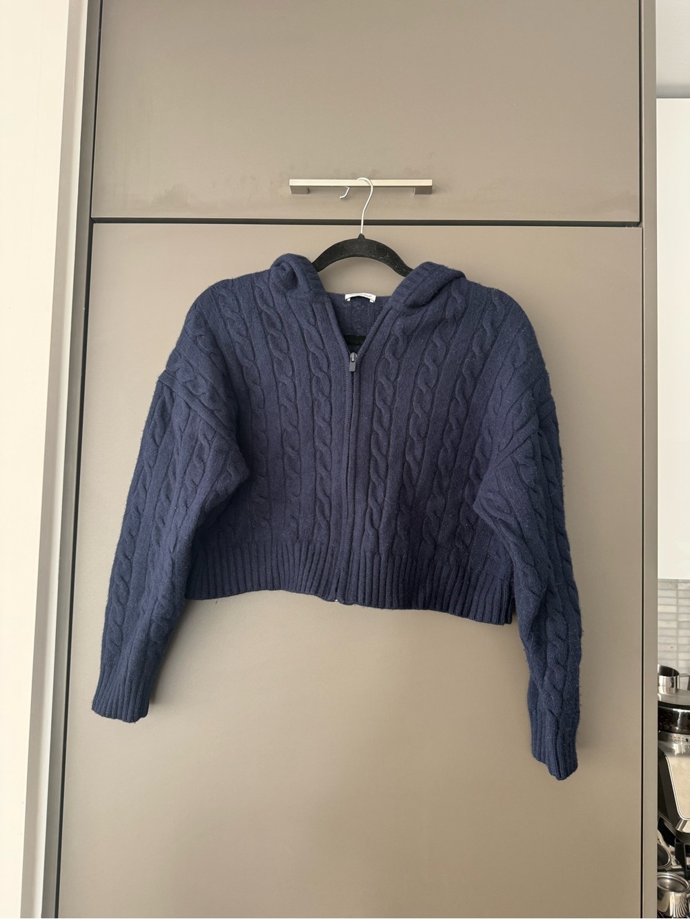 Aritzia Sunday Best Navy Cable-Knit Zip Hoodie Sweater Size S 55% wool